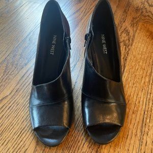 Nine West Glara Black Leather Peeptoe Shootie Bootie Pump Heel